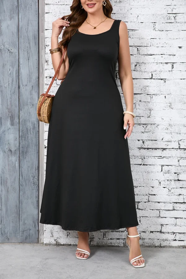Plus Size Solid Chic Tank Dress - Effortless Square Neck Design