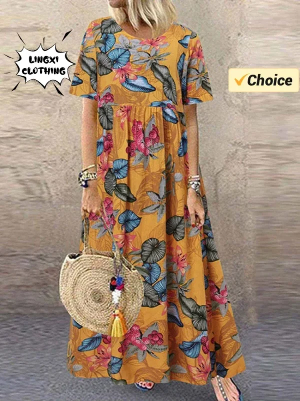 Women's Elegant Plus Size Skirt Loose Round Neck Short Sleeve - Image 2