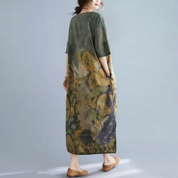 Plus size summer loose V-neck side slit long skirt large women's - Image 5