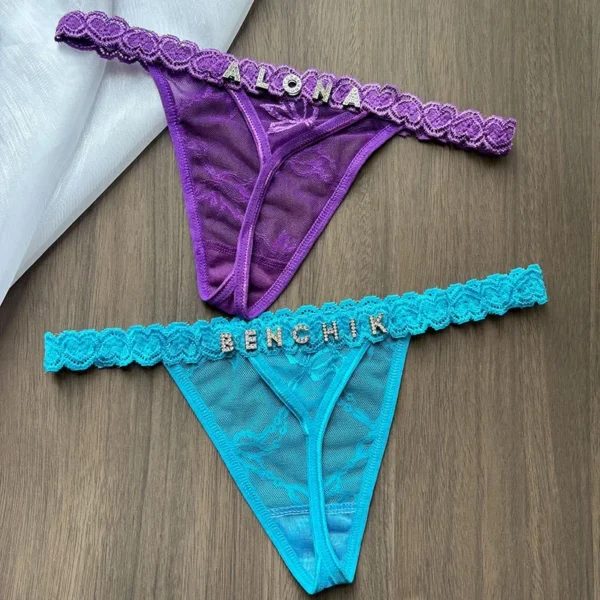 Personality Custom Name Crystal Letter Thong Lace Bikini Panties G-String - Image 5