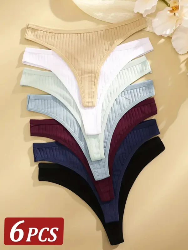 6Pcs/Set Women  Panties Female Ribbed Low Rise G-String