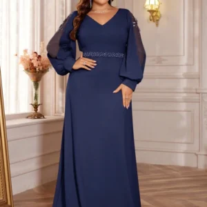 Plus Size Elegant Sequin Blue Evening Dress