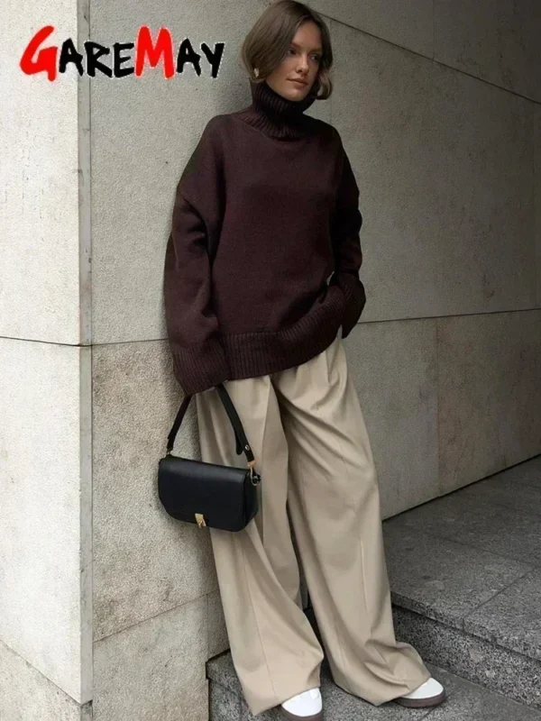 Women's Turtleneck Sweater Oversize Winter Vintage Knitted Red Sweater - Image 5