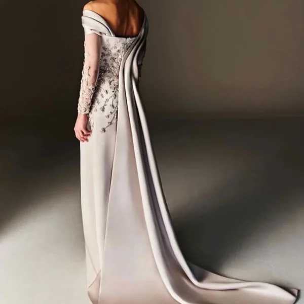 Customized Fashion Straight Floor Length Strapless Jersey Long Sleeves - Image 2