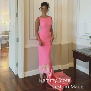 Peach Pink Evening Dress Customized Scoop Sleeveless