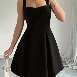 Sleeveless Midi Dress Solid Color 100% Polyester Evening Gown