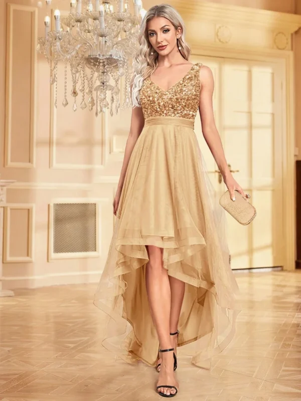 Elegant Women Sleeveless Sequin Floor Length Formal Evening Dress