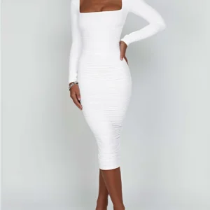 Women Sexy Bodycon Dress Square Neck Long Sleeved