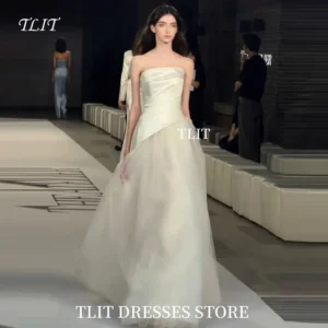 Ivory Satin and Tulle Splicing Evening Dress Strapless Sleeveless