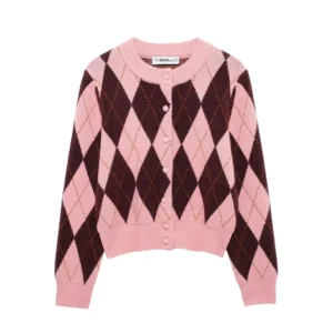 Women Vintage Ladies Crew Neck Long Sleeve Cardigan