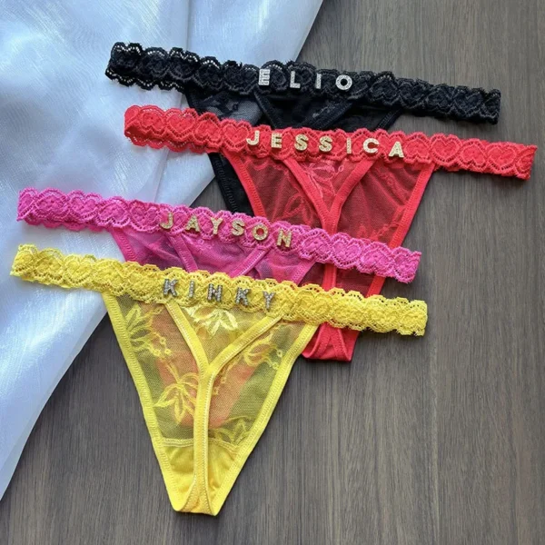 Personality Custom Name Crystal Letter Thong Lace Bikini Panties G-String - Image 4
