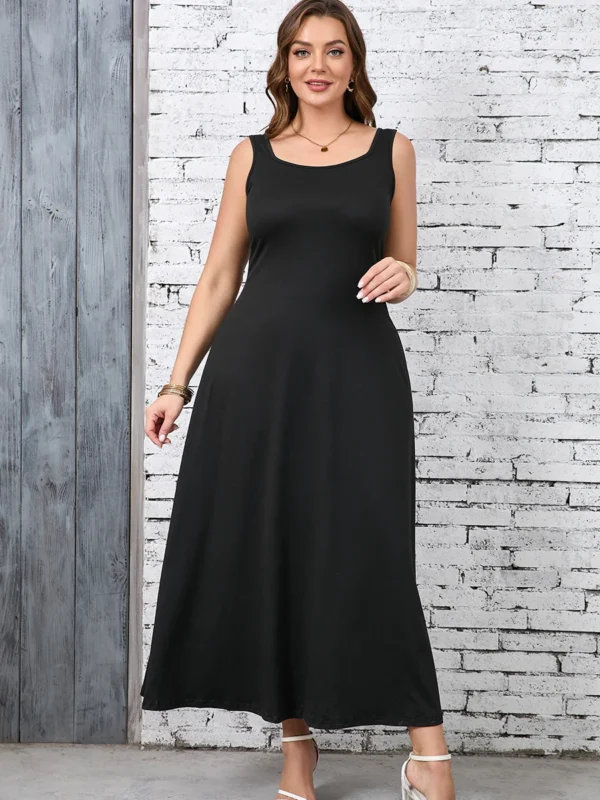 Plus Size Solid Chic Tank Dress - Effortless Square Neck Design - Image 6