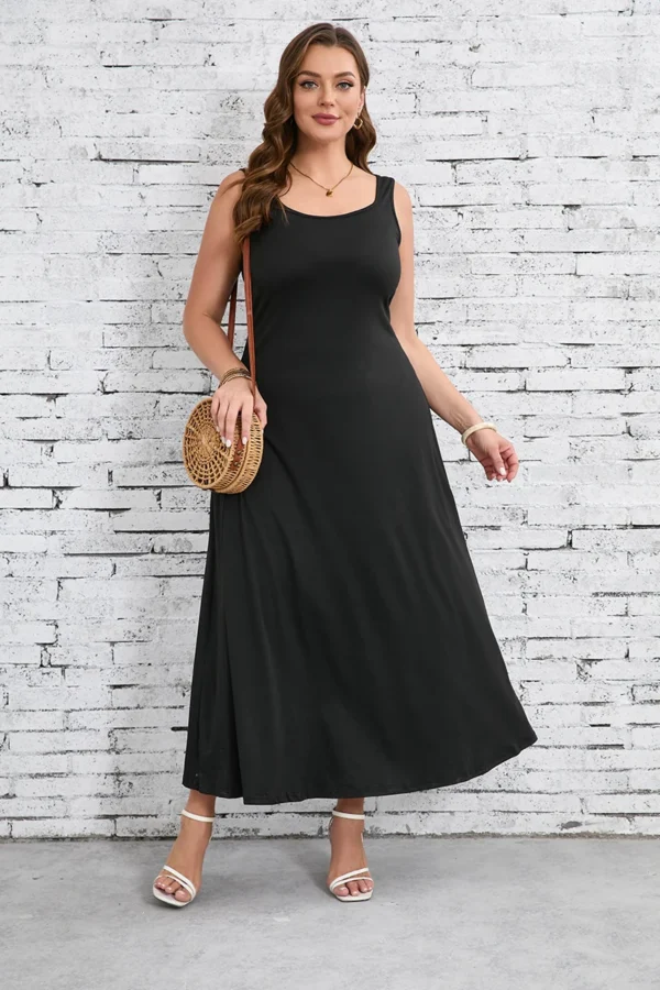 Plus Size Solid Chic Tank Dress - Effortless Square Neck Design - Image 4