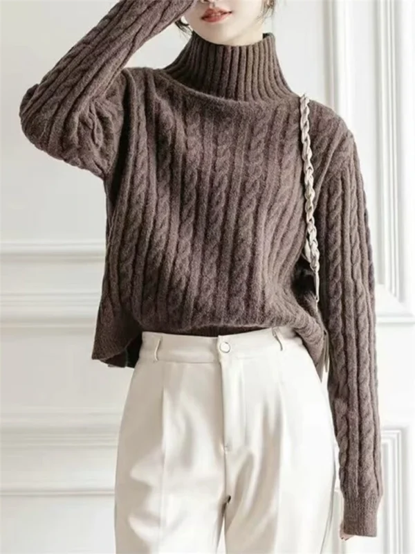 Winter Twist Turtleneck Women's Pullover Sweaters Long Sleeve Thick Korean - Image 5