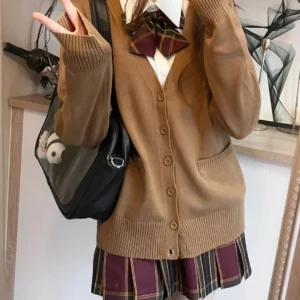 Japanese fashion solid color  cardigan winter women's cotton sweater
