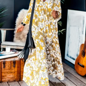 New Women's Flower Lantern Sleeve Waist Dress Elegant Casual Mature