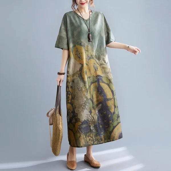 Plus size summer loose V-neck side slit long skirt large women's - Image 4