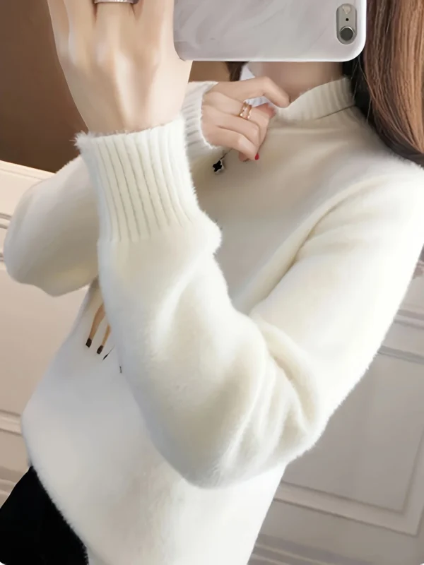 Deer pattern mock turtleneck sweater, long sleeve sweater, women's clothing - Image 5