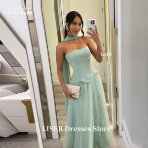Green A-Line Elegant Tulle Prom Dresses Customize فساتين سهرة For Arabia Women