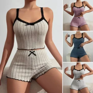 Pajama Sexy Bow Print Milk Silk Suit Comfortable Home Wear