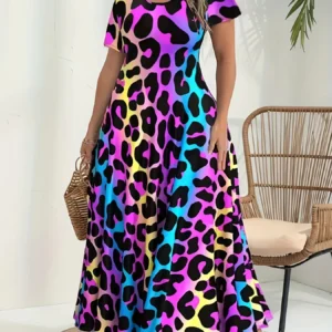 Women's Fashionable and Casual Print Round Neck Short Sleeved