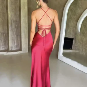 new fashionable women's sexy V-neck camisole slit mid length dress