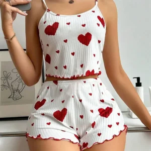 Women's Pajamas Set Sleepwear  White Ventilate Soft Casual Love Printing