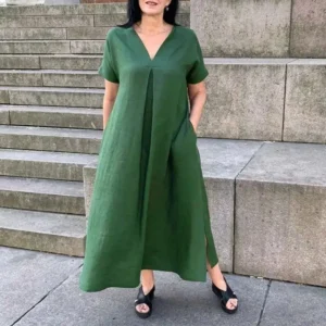 Women's Loose Cotton and Hemp Short Sleeve Fashion Dress