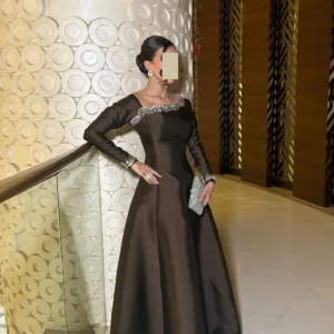 Strapless Satin Long Sleeves Pearls Gowns Vestido De Noche