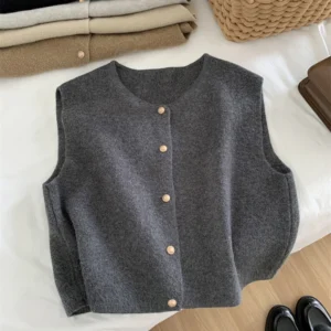 Women Cardigan Korean Elegant Knitted Sleeveless Female Casual