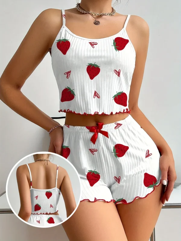 New Strawberry Print Sleepwear Set Women's  Pajamas - Image 2