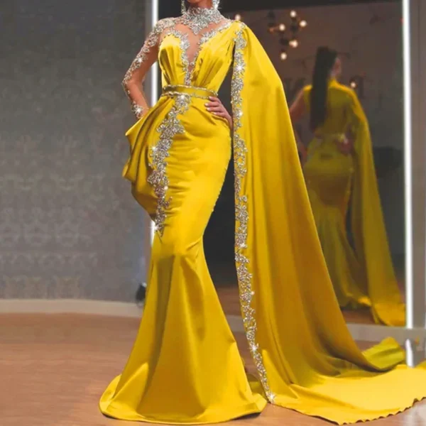 Women's Clothing Dress Sequins Gown Asymmetric Shiny Fabric Prom Gown - Image 3
