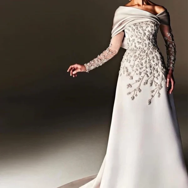 Customized Fashion Straight Floor Length Strapless Jersey Long Sleeves