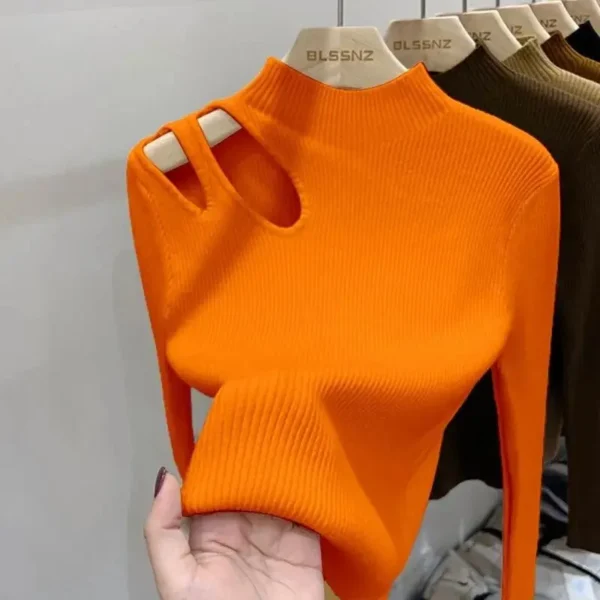 Turtleneck Knitted Women Sweater Ribbed Pullovers Autumn Winter - Image 2