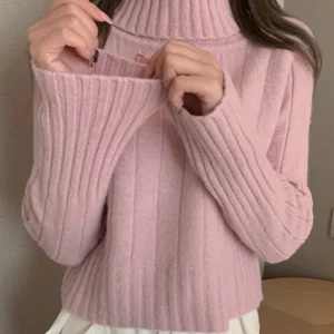 Women Casual Loose Solid Thicken Woman Ribbed Sweaters Tops