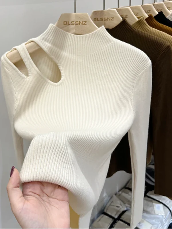 Turtleneck Knitted Women Sweater Ribbed Pullovers Autumn Winter