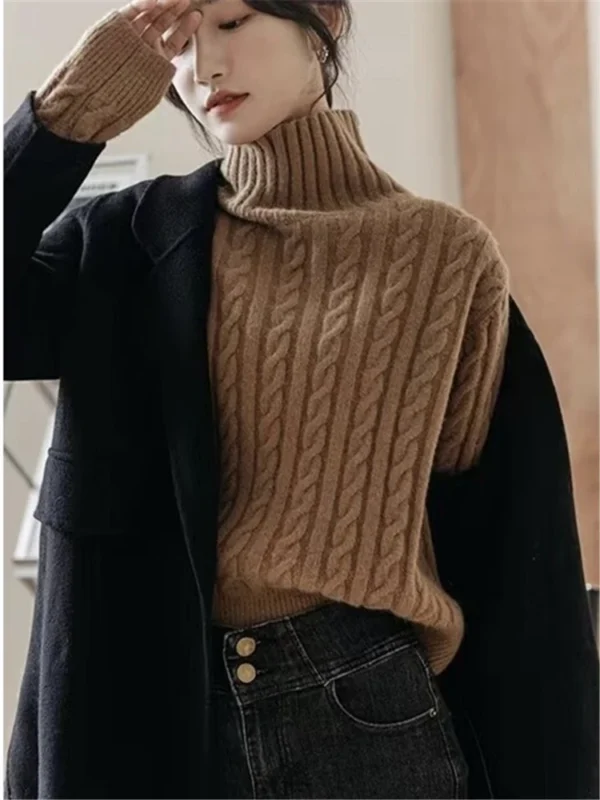 Winter Twist Turtleneck Women's Pullover Sweaters Long Sleeve Thick Korean - Image 3
