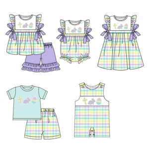 New Easter boutique children set short-sleeved elastic bow