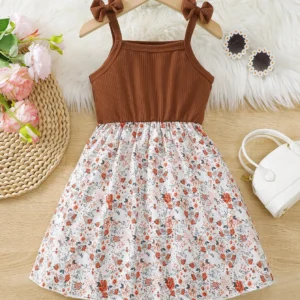 Girl's Butterfly Bow Tie Shoulder Splicing Flower Pattern