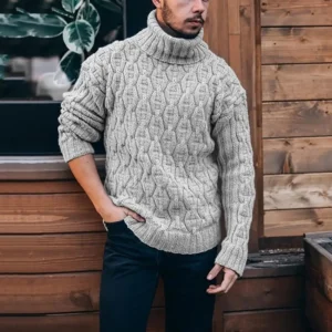 Warm Thick Woolen Sweaters Men Casual Knitted Turtleneck