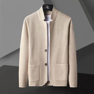 2025 Cardigan Jacket Men Solid Color Knitted Casual Stand Collar
