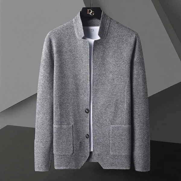 2025 Cardigan Jacket Men Solid Color Knitted Casual Stand Collar - Image 3