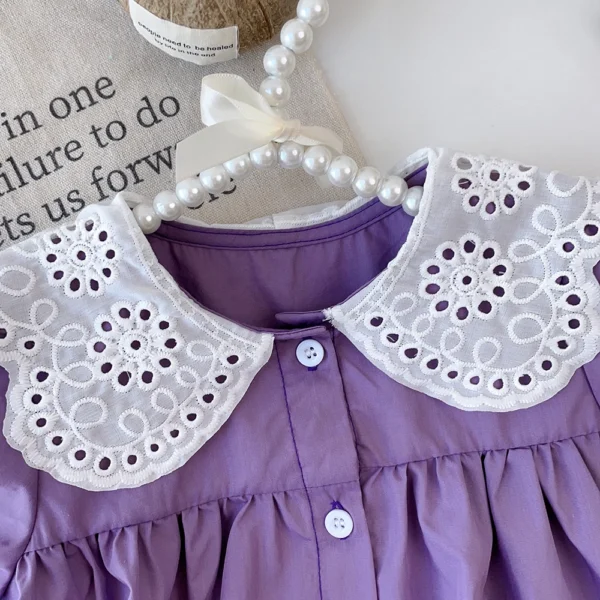 Girls Summer Dress Lace Collar Puff Sleeved  Children Clothes - Image 3