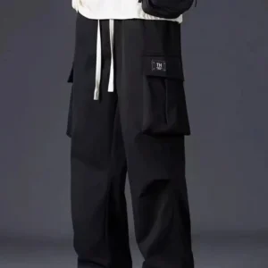 Straight Black Casual Cargo Pants Men Jogger