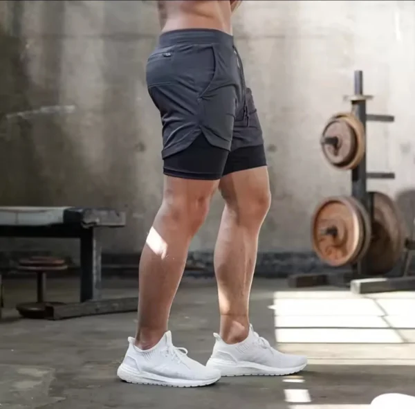 Men's Double Layer Fitness Shorts Men Fitness Gym Training - Image 2