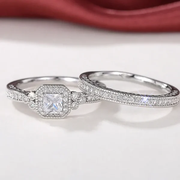 925 Sterling Silver Set Rings for Women 2Pcs Luxury Cubic Zircon - Image 6