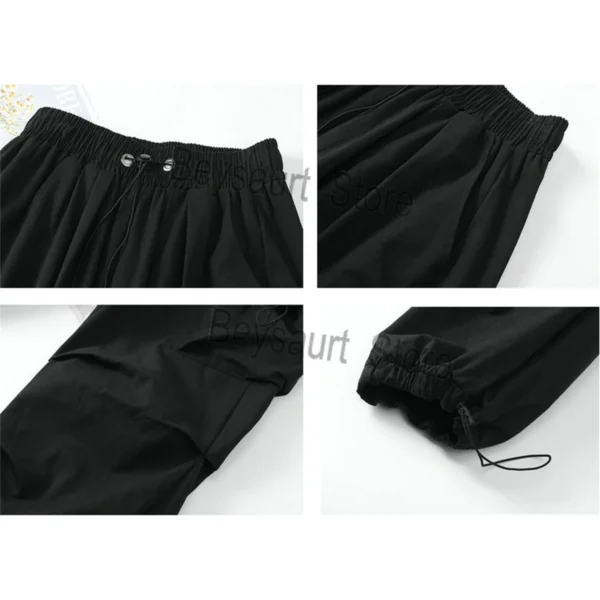 Men Elastic Waist Solid Color Cargo Pants Multi Pocket Loose Baggy - Image 6