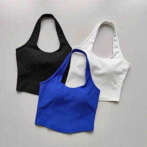 Women's Shockproof Running Gathering Bra Hanging Neck Back Fitness Tank Top