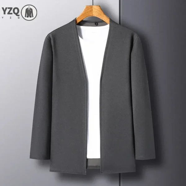 New Men's Casual Solid Color Long Sleeved Cardigan - Image 6
