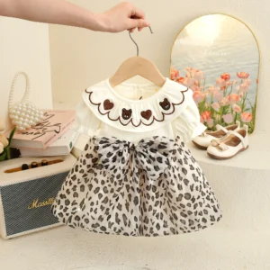 Cute Leopard Print Bow Baby Girl Dress